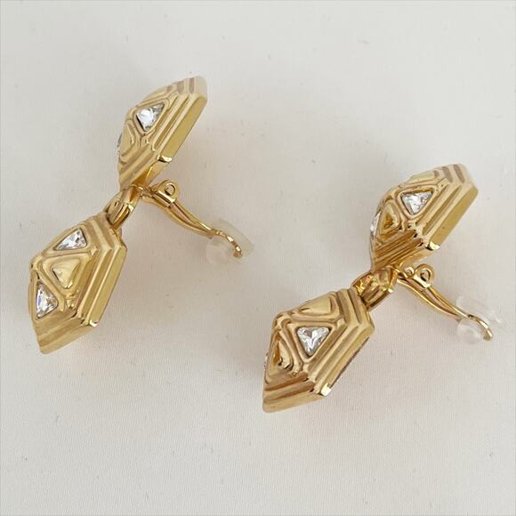 SWAROVSKI Gold and Crystal Octagonal Design Vintage Clip On - Picture 5 of 11
